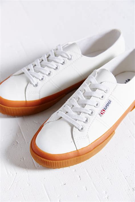 white sneakers with gum sole